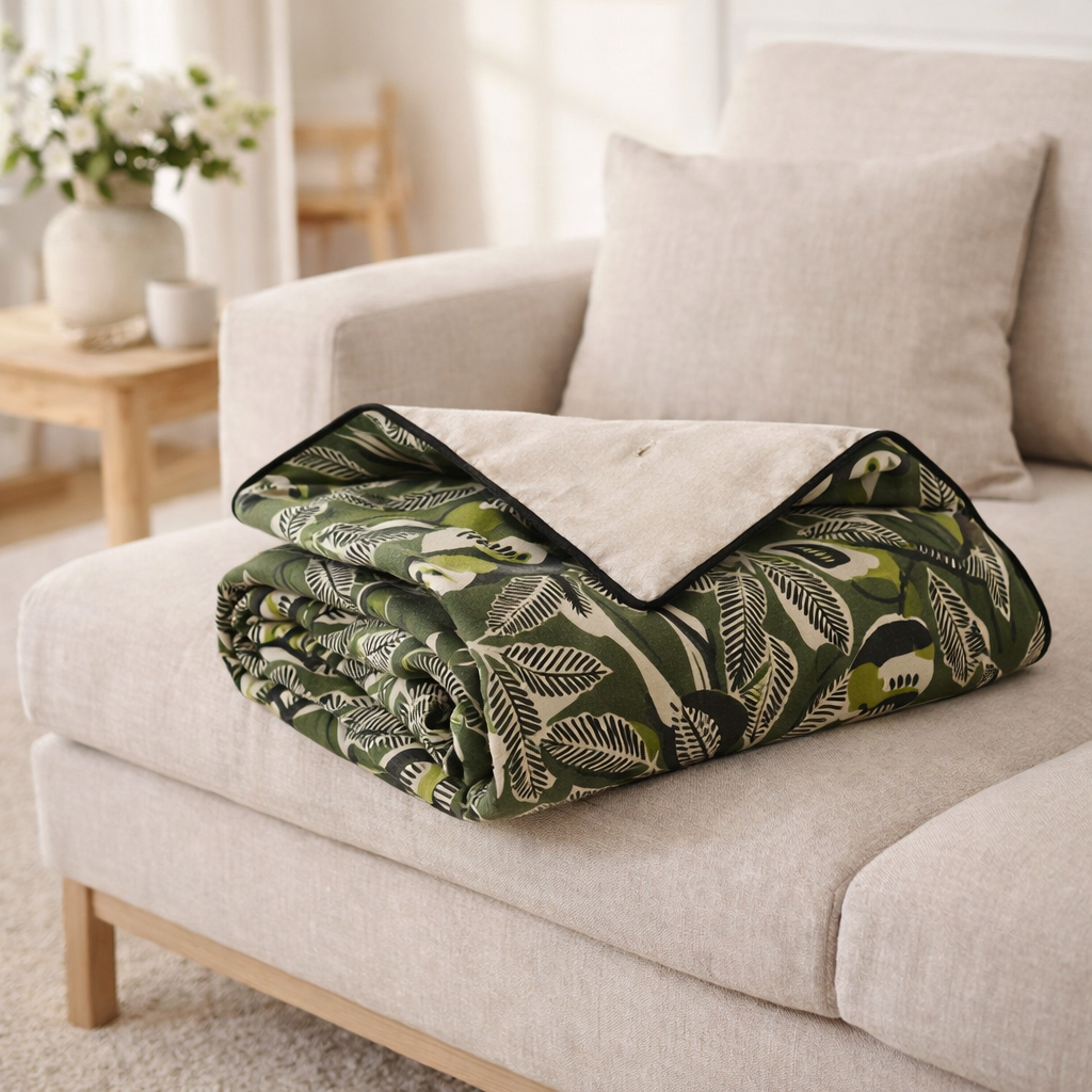Plaid Zazu Chambray Olive 135 x 200 en situation