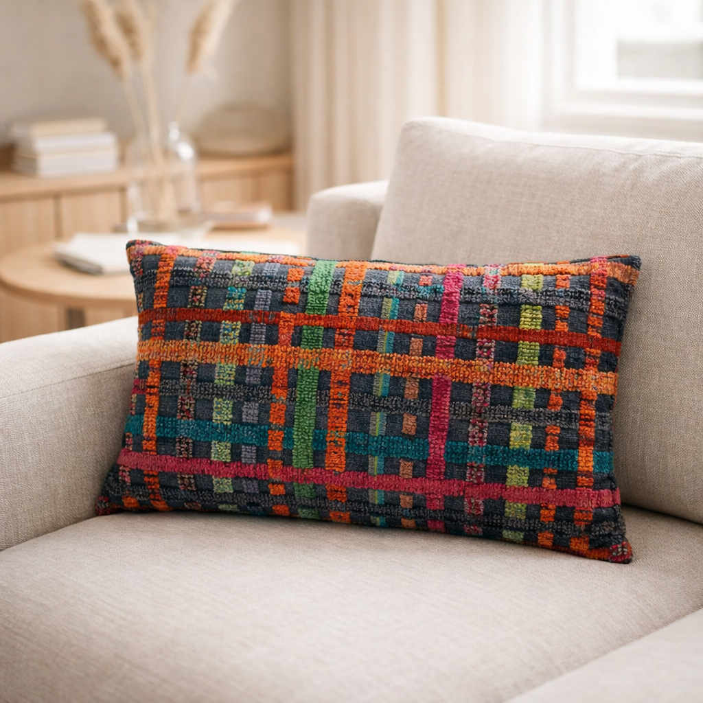 Coussin brodé Soline Multico 30 x 50 en situation
