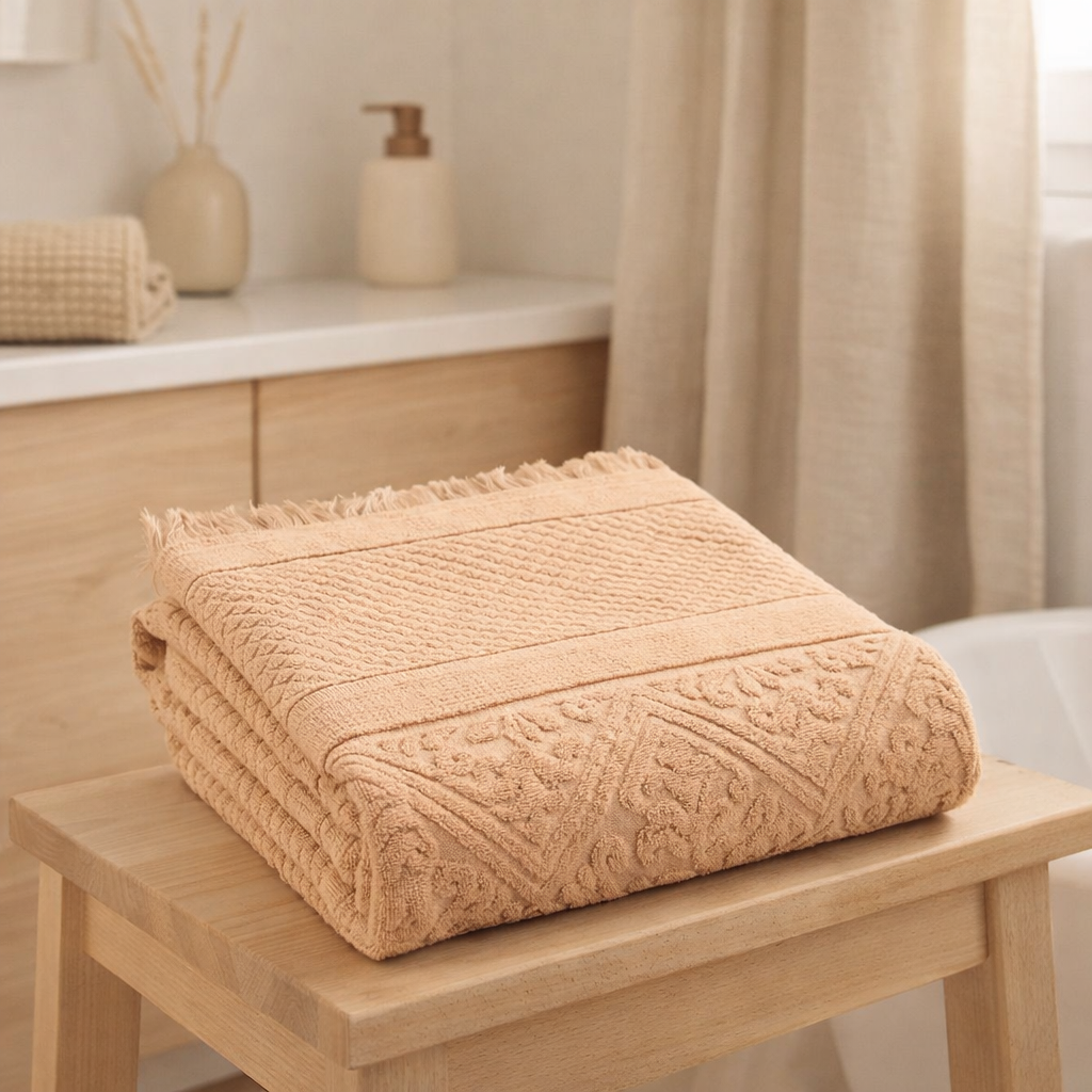 Drap de douche Zoé Poudre 70 x 140 en situation