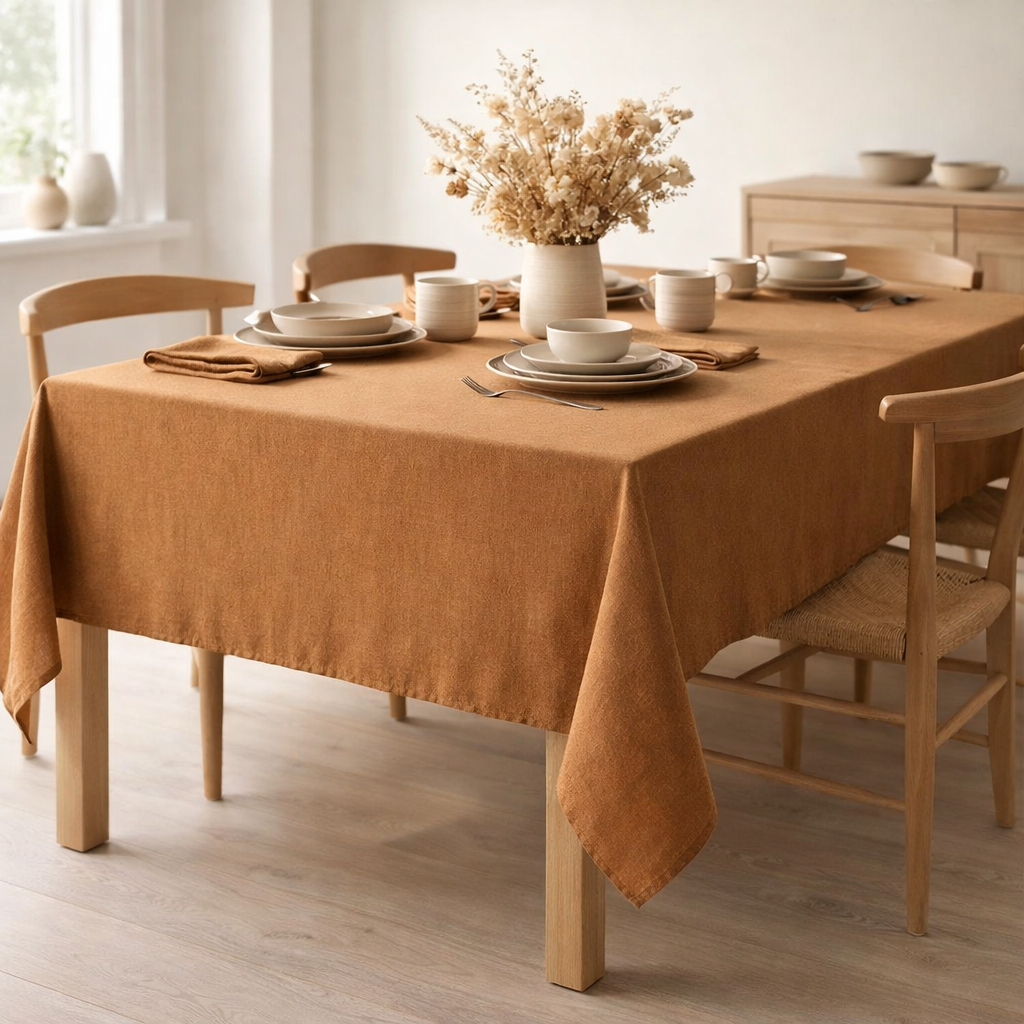 Nappe recyclée Grace Cannelle 140 x 250 en situation