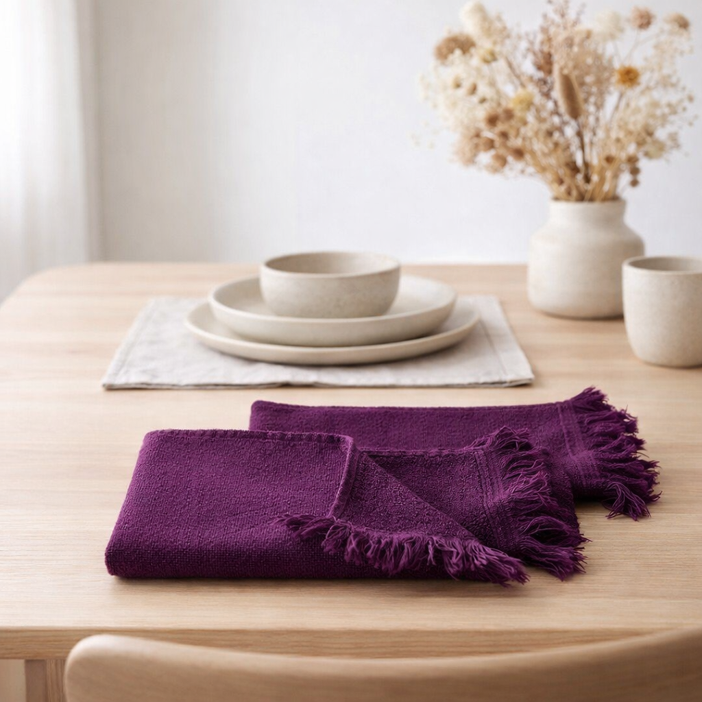 Lot de 2 serviettes invités Luna Purple rain 50 x 30 en situation
