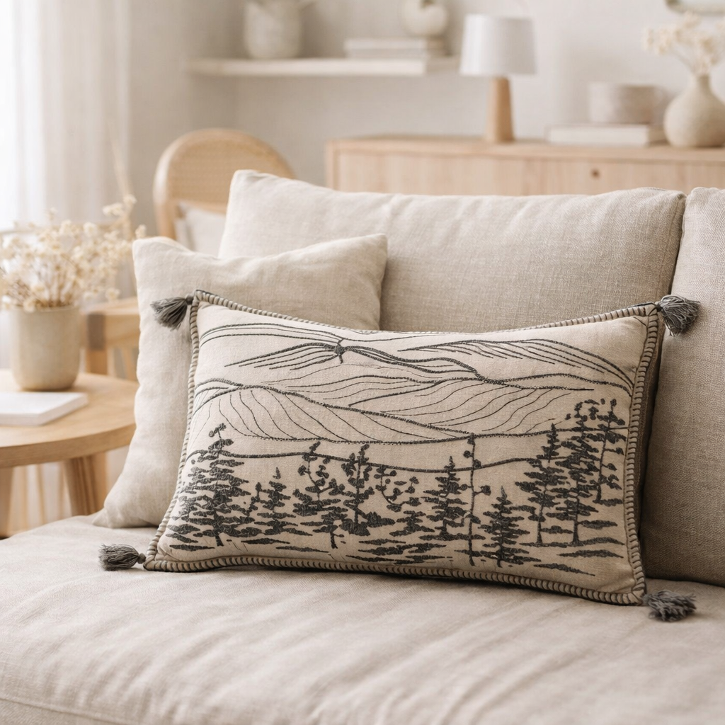 Coussin brodé Dusko Thym 40 x 65 en situation