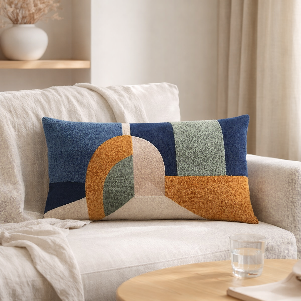 Coussin brodé Hivana Cobalt 30 x 50 en situation