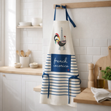 Tablier de cuisine recyclé French Cocorico Ecru/bleu 85 x 72 en situation