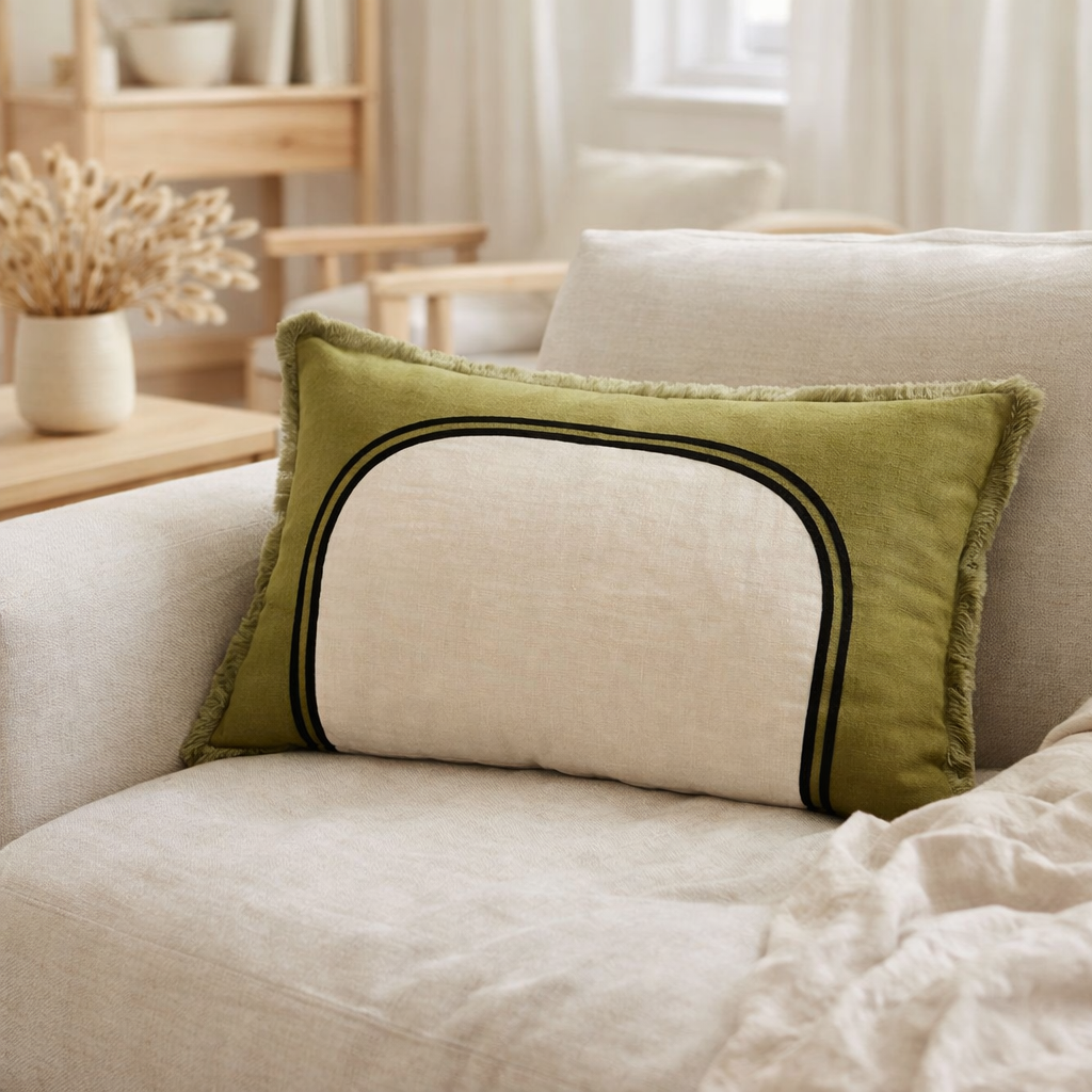 Coussin bicolore Laly Cèdre 40 x 65 en situation