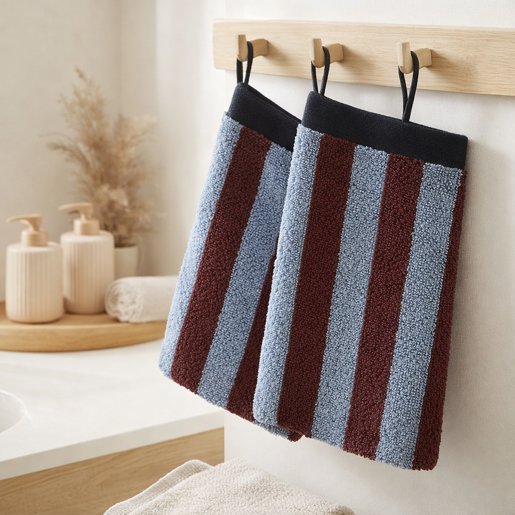 Lot de 2 gants de toilette Charly Myrtille 15 x 21 en situation