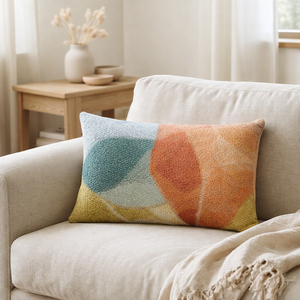 Coussin brodé Nevio Multico 30 x 50 en situation