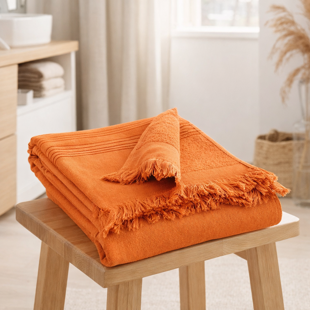 Drap hammam Cancun Citrouille 90 x 180 en situation