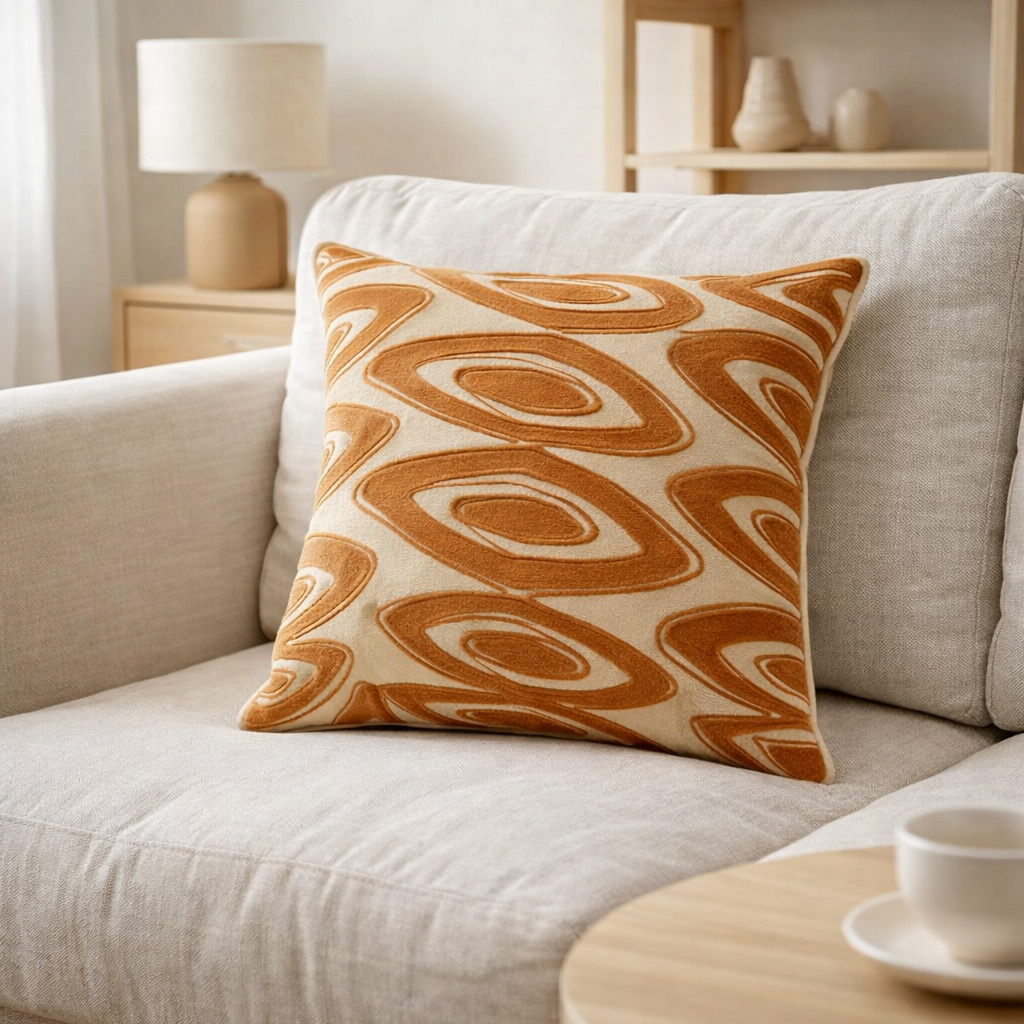Coussin brodé Leya Cuivre 45 x 45 en situation