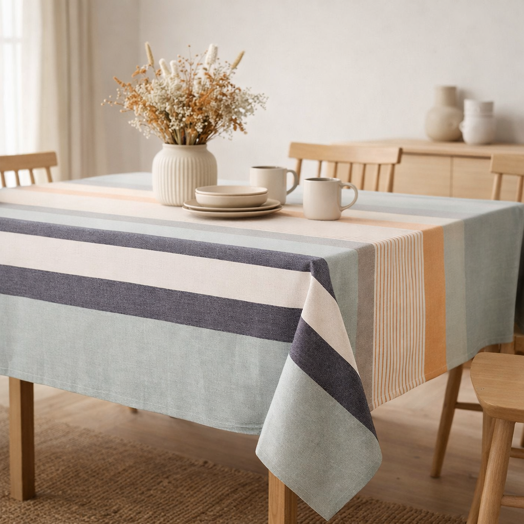 Nappe recyclée Yuna enduite Azur 170 x 250 en situation