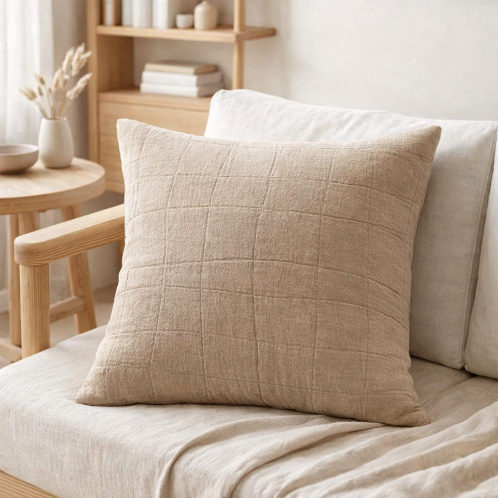 Coussin recyclé Titou Lin 45 x 45 en situation
