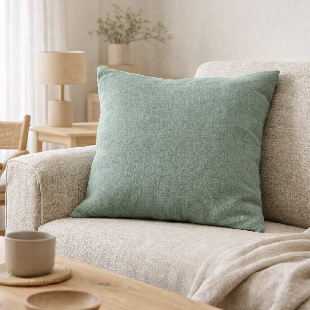 Housse de coussin Mona Celadon 80 x 80 en situation