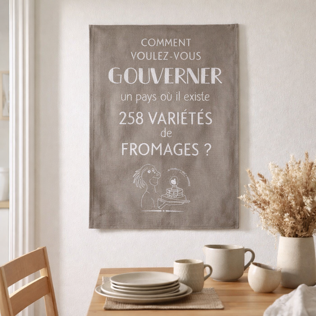 Torchon Gouverner et fromages Gris 50 x 70 en situation