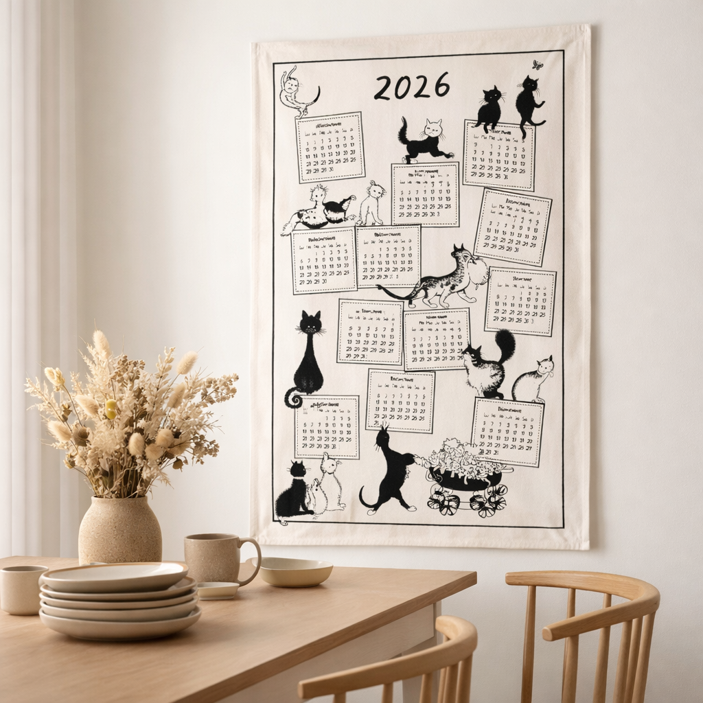 Torchon Dubout Calendrier 2026 Ecru 48 x 72 en situation