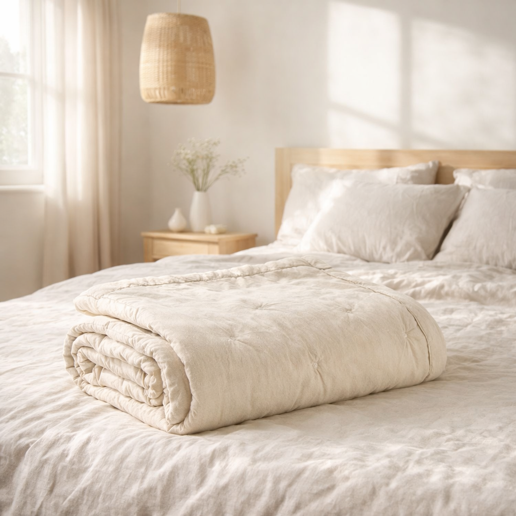 Jeté de lit Tika Naturel 260 x 260 en situation