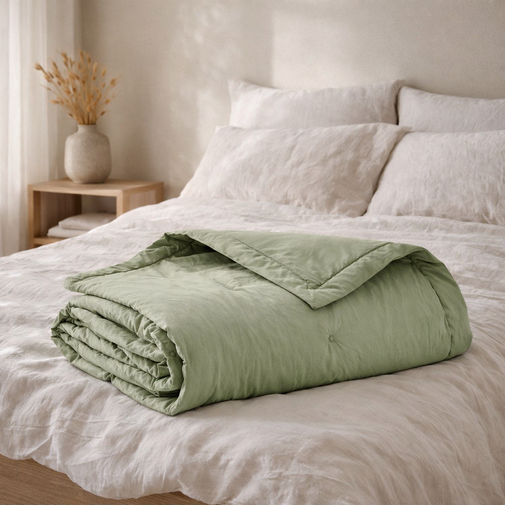 Jeté de lit Tika Thym 260 x 260 en situation