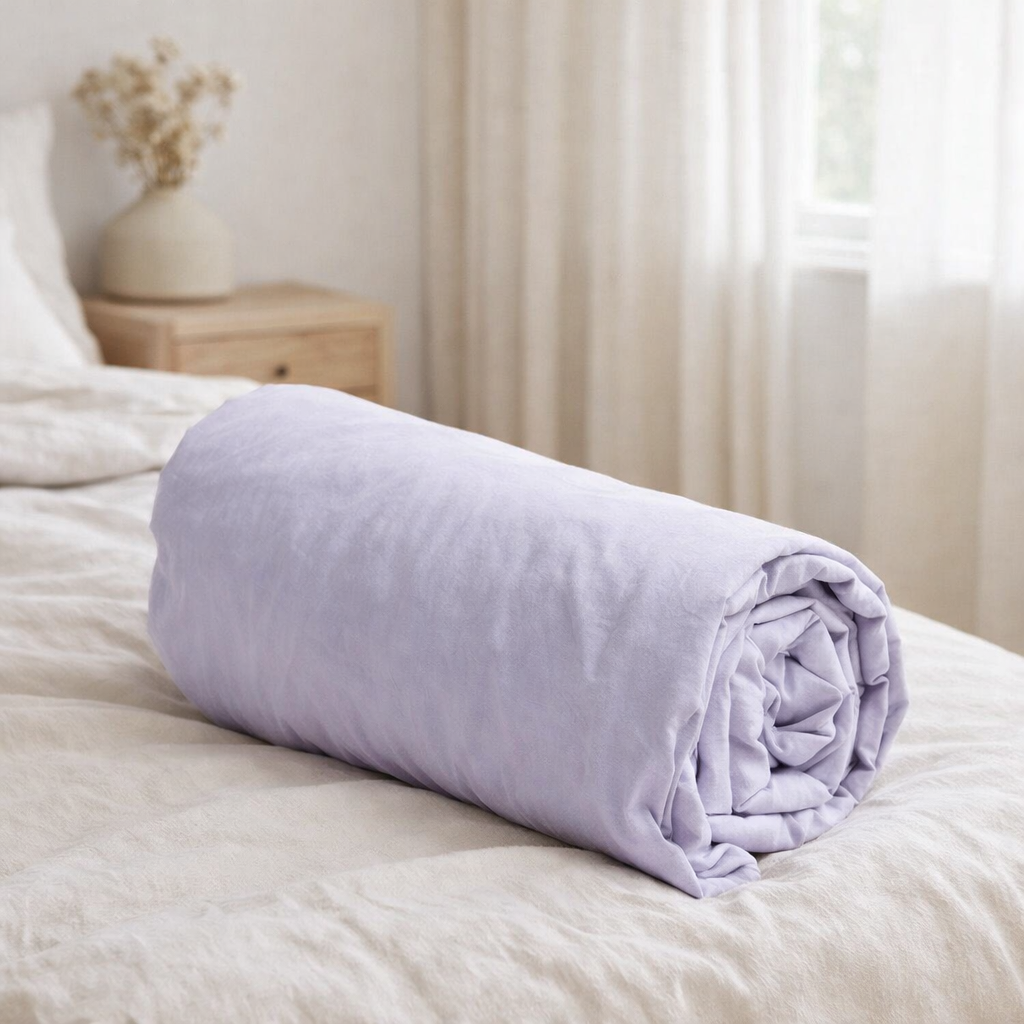 Drap housse Céleste Lilas 200 x 90 en situation