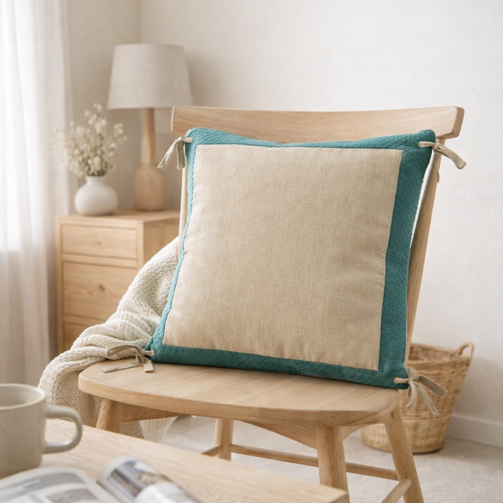 Coussin Elise Chambray Vert de gris 45 x 45 en situation