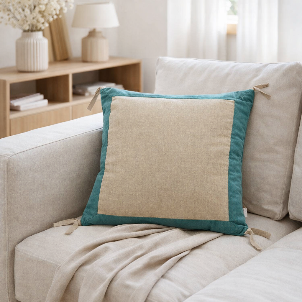 Coussin Elise Chambray Vert de gris 45 x 45 en situation