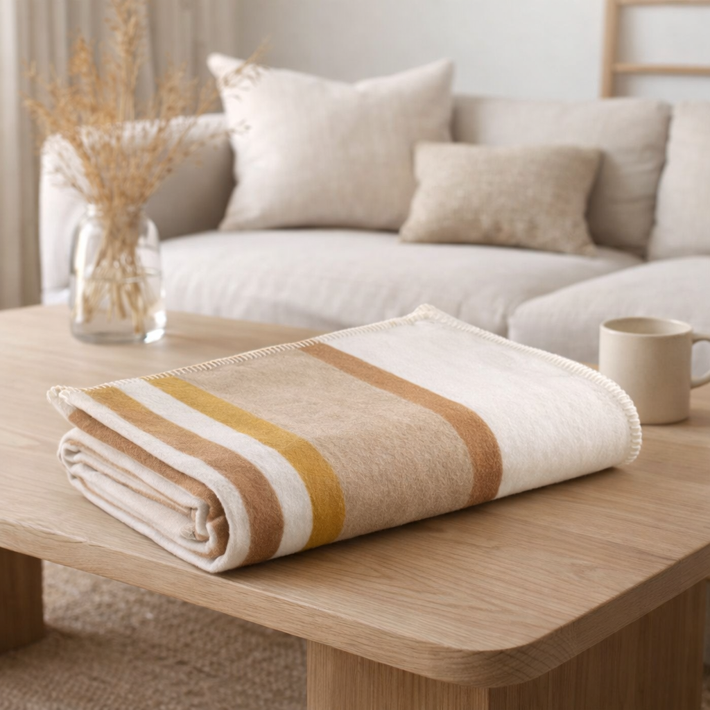 Plaid jacquard recyclé Gioia Ivoire 140 x 185 en situation
