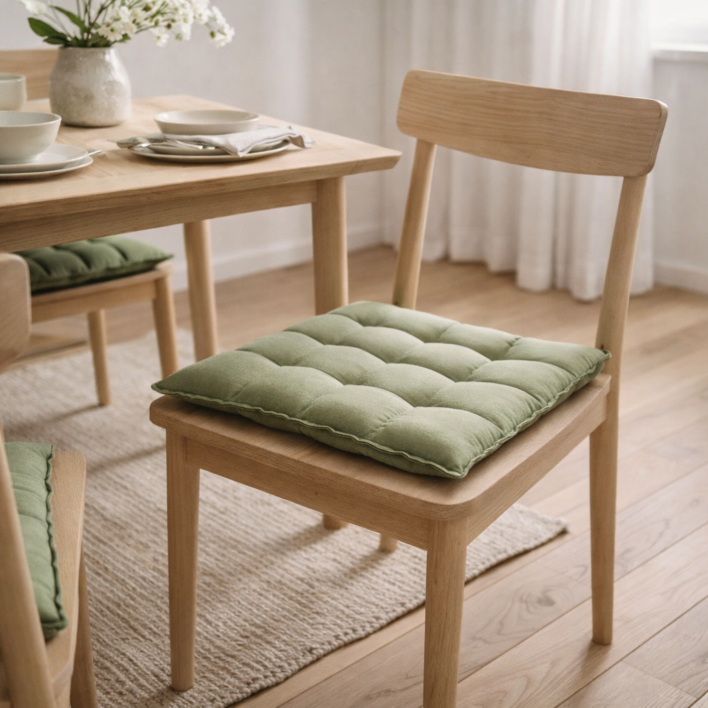Galette de chaise Grace recyclée Vert jardin 40 x 40 x 3 cm en situation