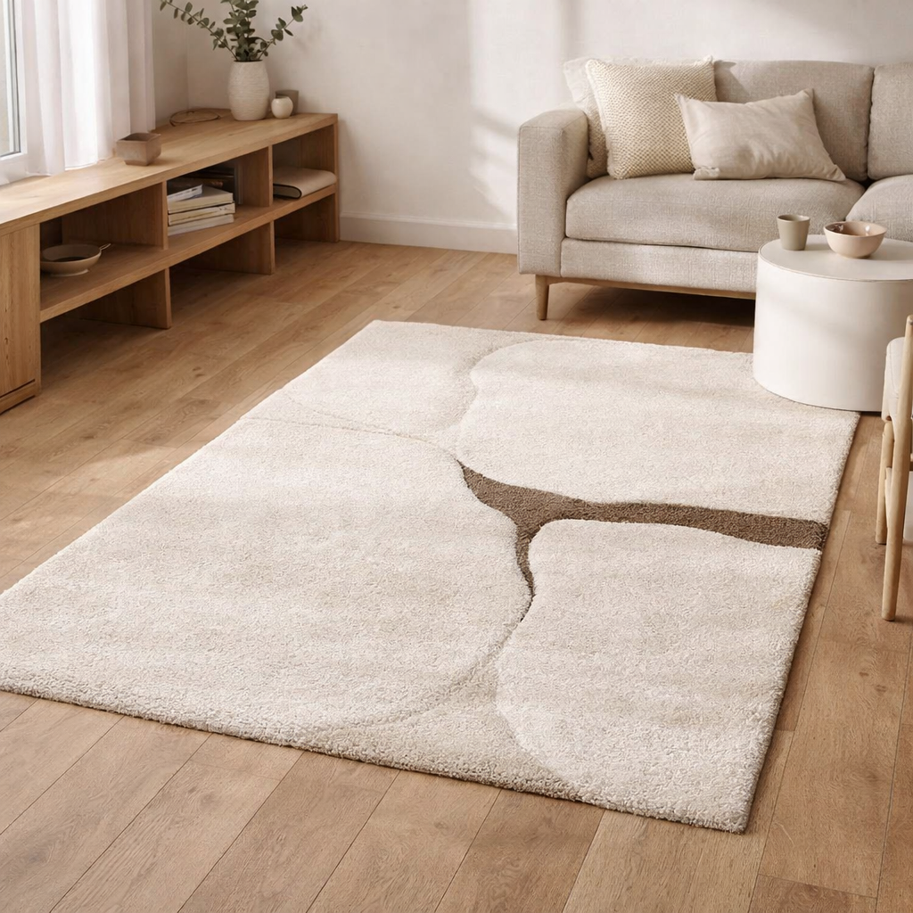 Tapis recyclé Yan Neige 160 x 230 x 2 en situation