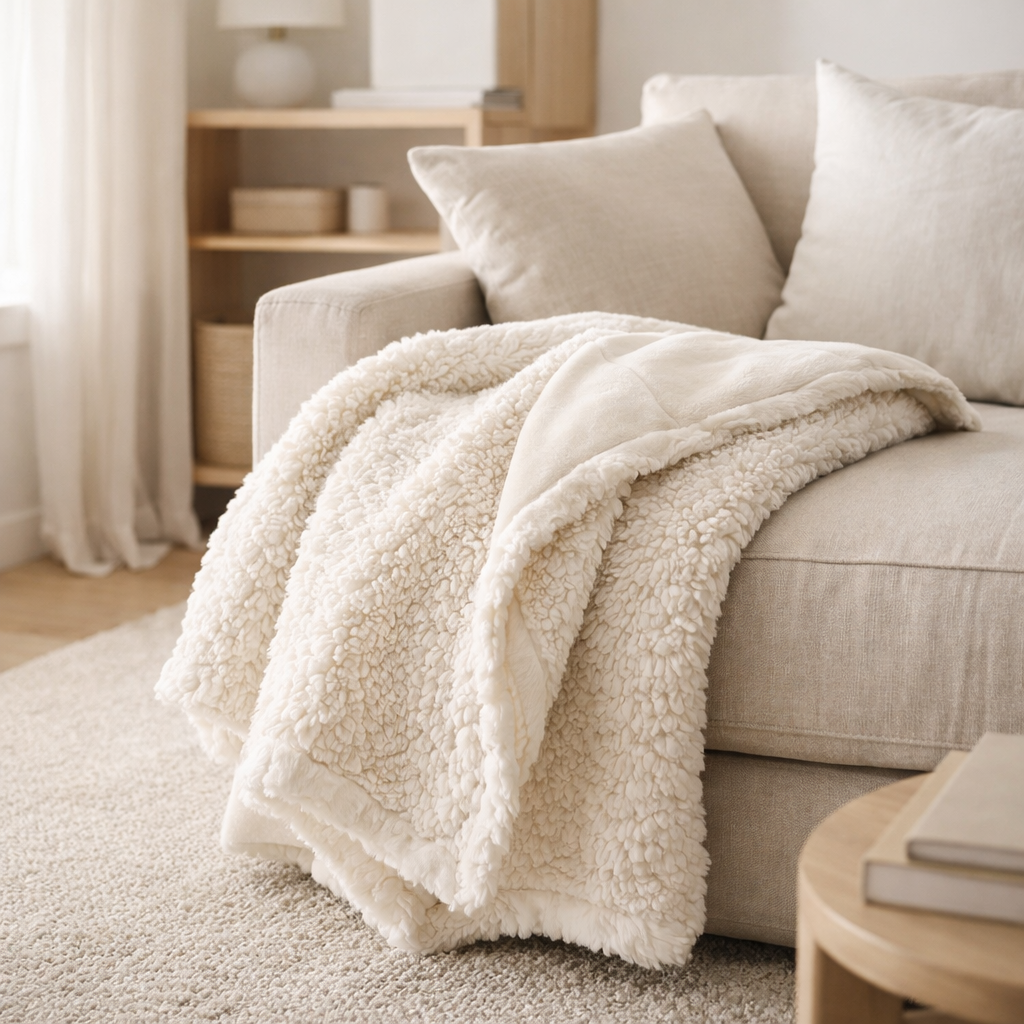 Plaid Noam Neige 140 x 180 en situation