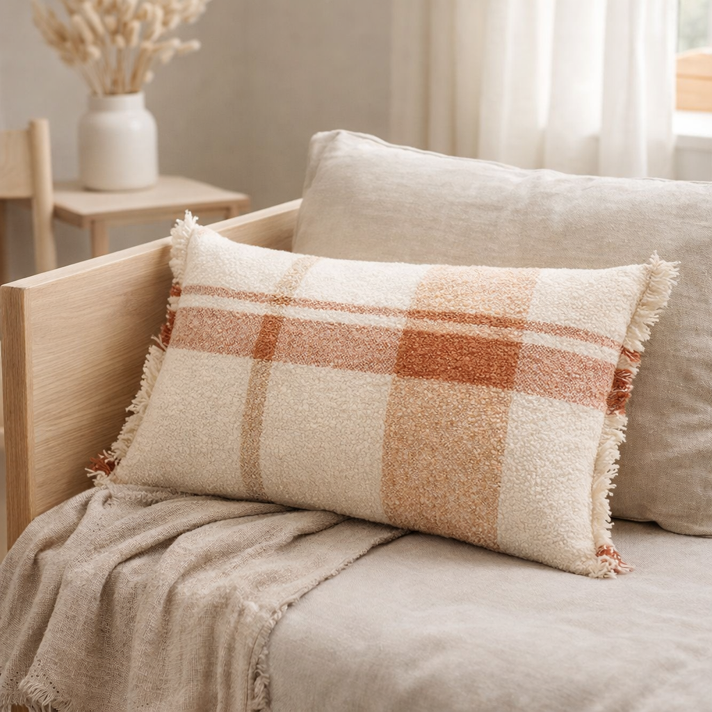 Coussin jacquard Jane Multico sienne 40 x 65 en situation