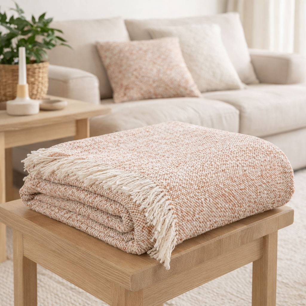 Plaid chiné Jane Sienne 130 x 160 en situation