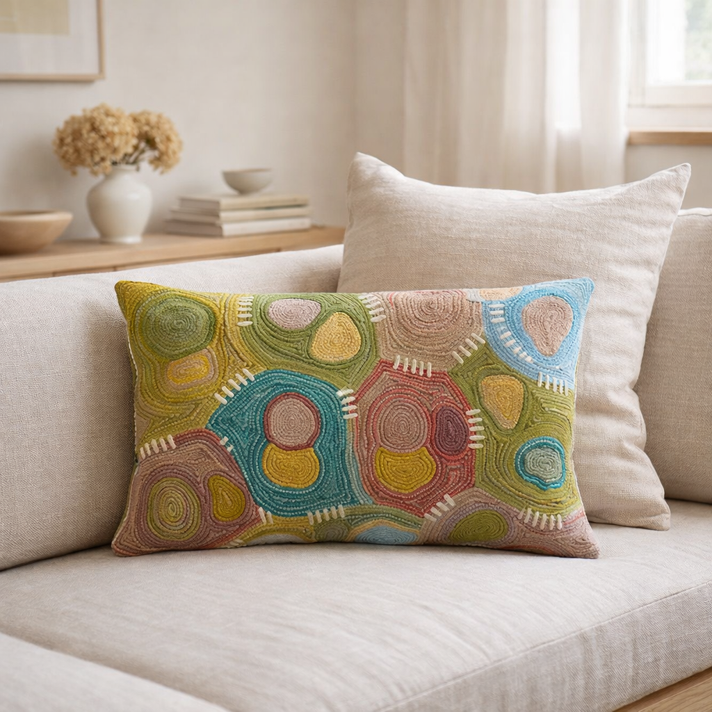 Coussin brodé Nestor Mineral 30 x 50 en situation