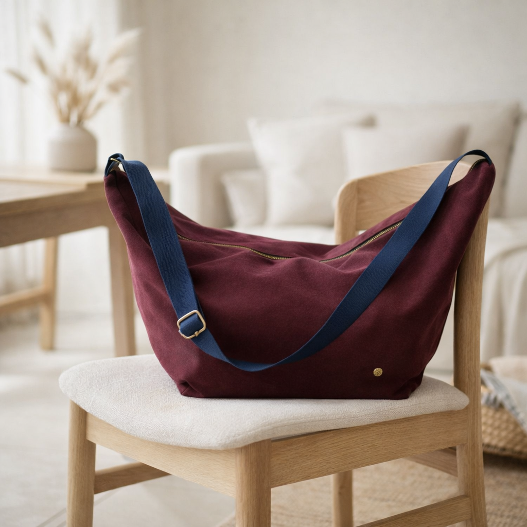 Sac demi-lune Iona Wine 53 x 28 x 12 en situation