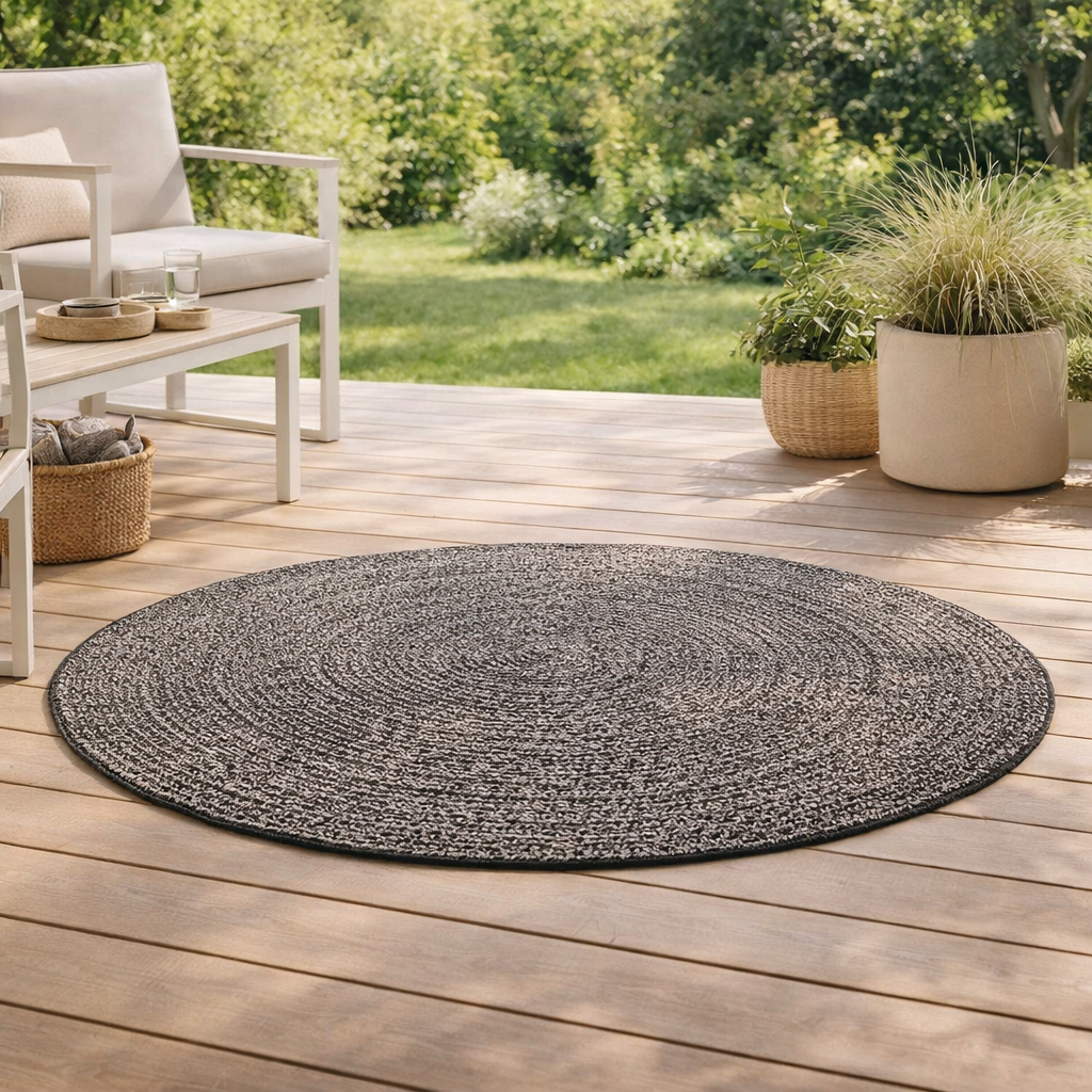 Tapis Malia 2 outdoor Tonnerre diamčtre 160 cm en situation