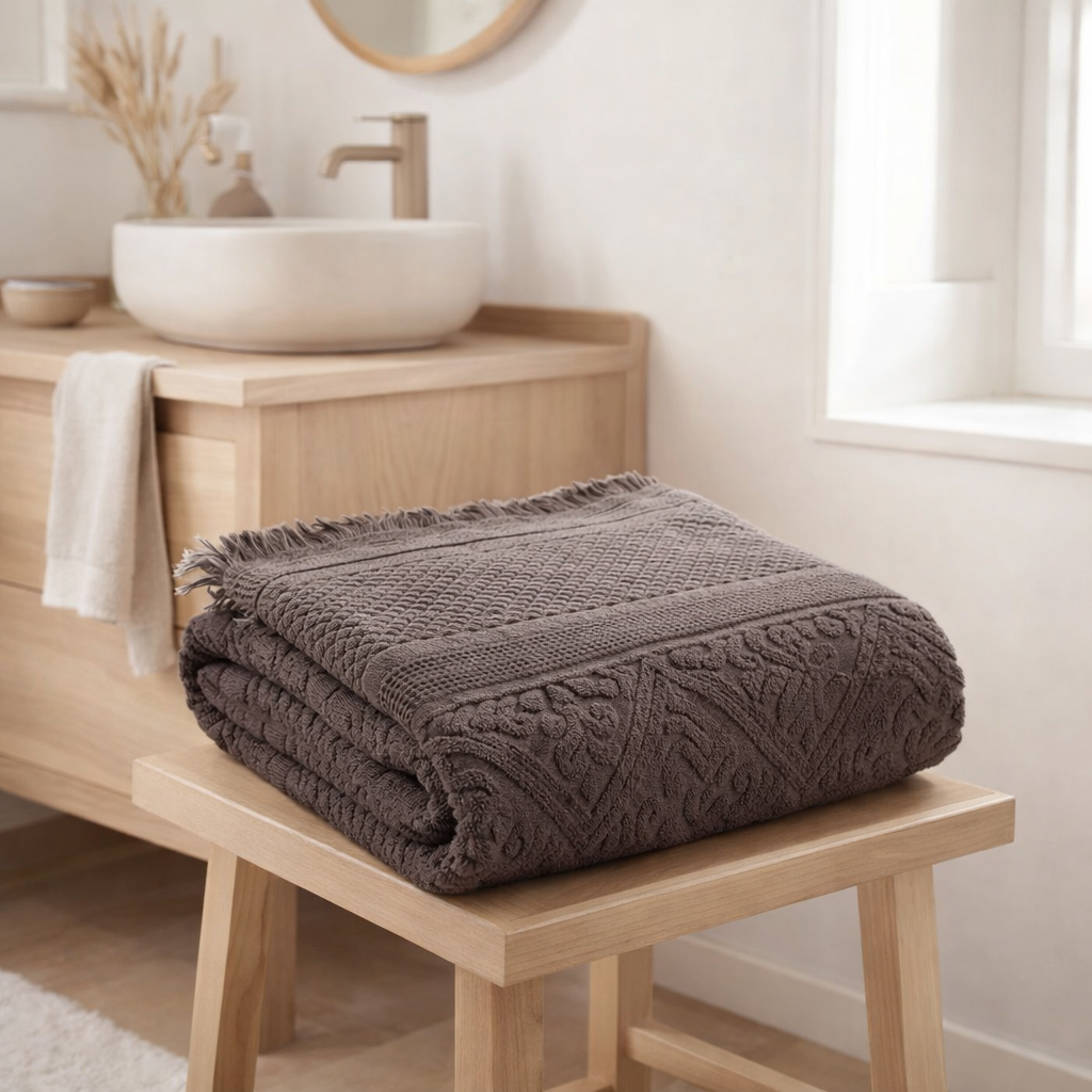 Drap de bain Zoé Ébčne 100 x 180 en situation