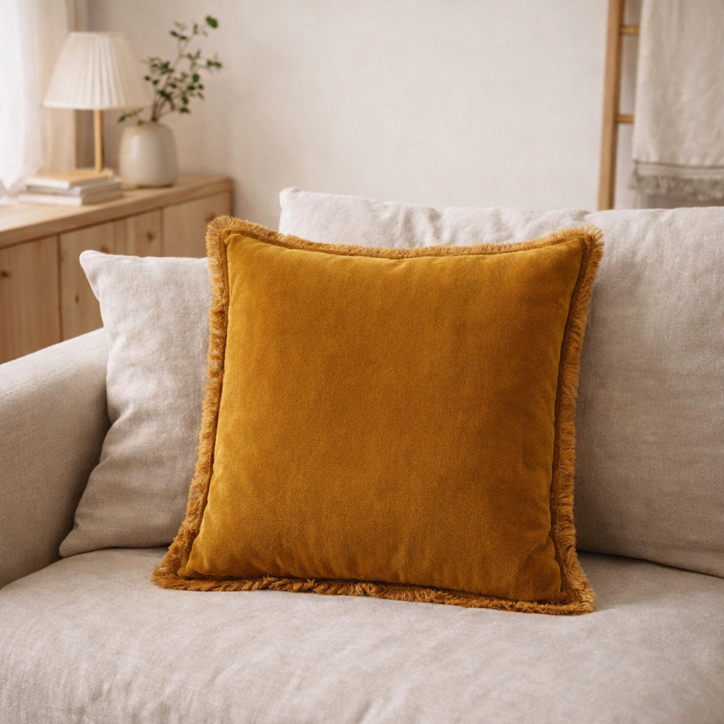 Coussin uni Fara Safran 45 x 45 en situation