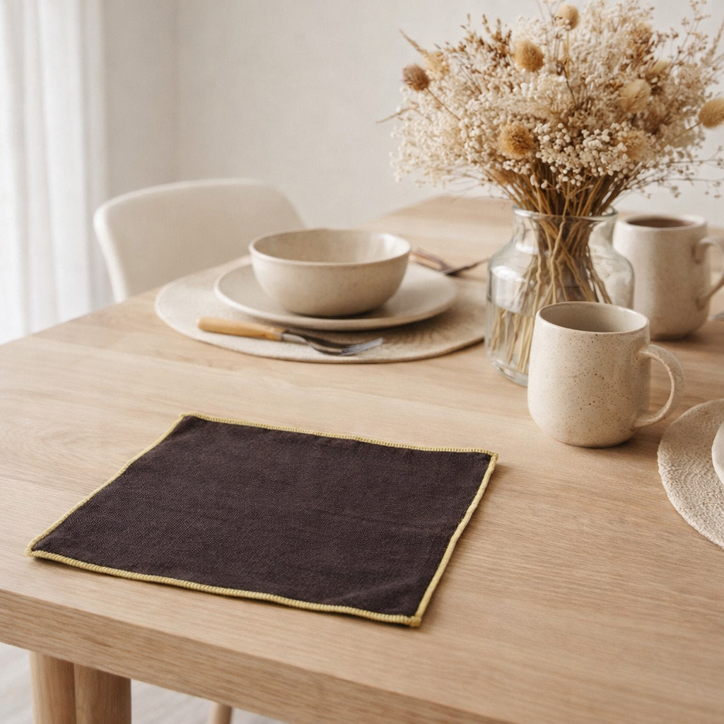 Serviette de table recyclée Grace Café 40 x 40 en situation