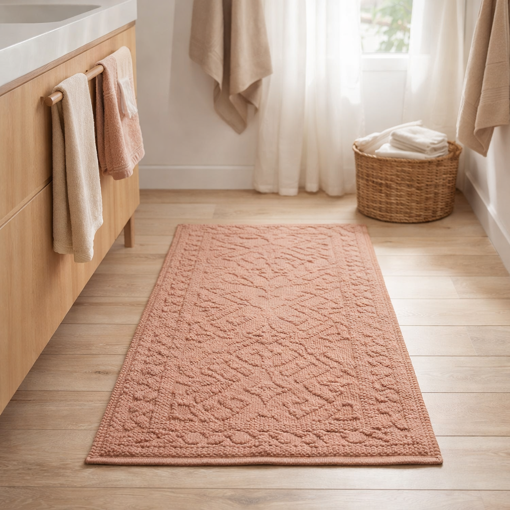 Tapis de bain uni Enzo Blush 54 x 110 en situation