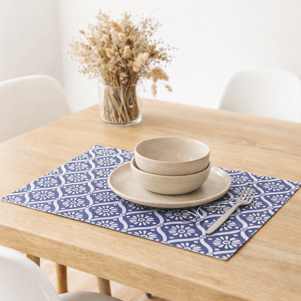 Set de table enduit Citrus recyclé Cobalt 33 x 48 en situation