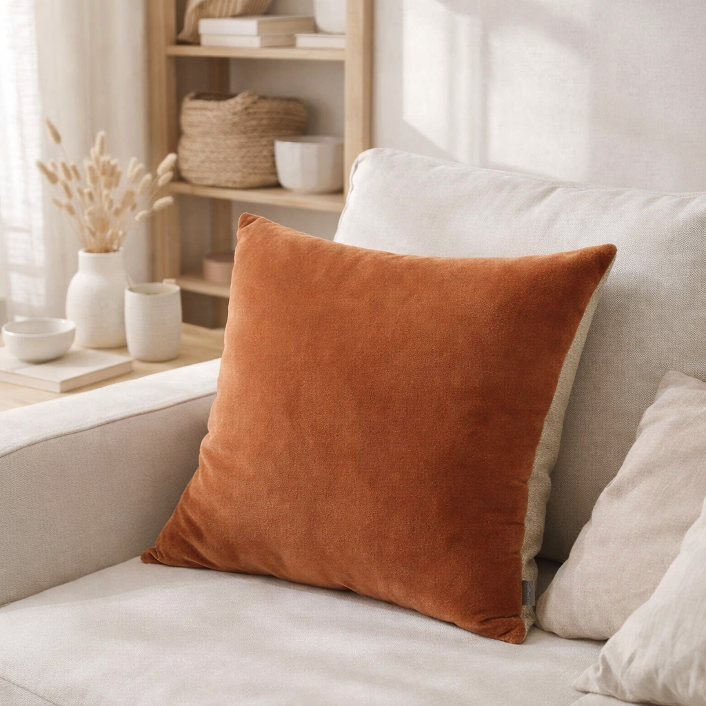 Coussin uni Elise Rouille 45 x 45 en situation