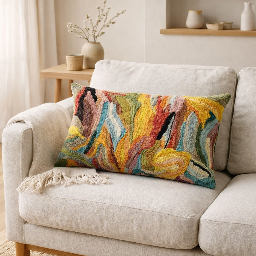 Coussin brodé Betty Mineral 40 x 65 en situation