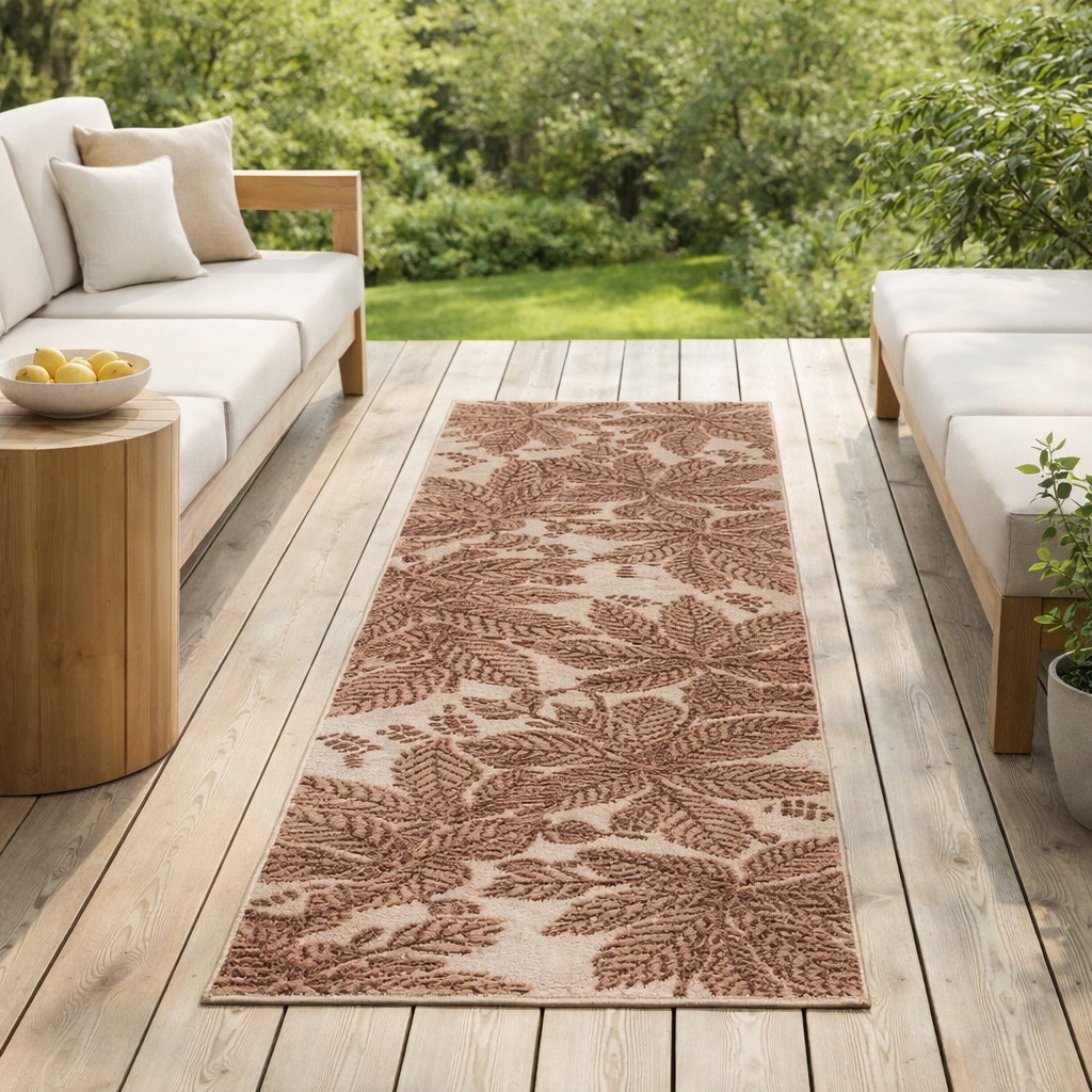 Tapis Ariane outdoor recyclé Rouille 80 x 200 en situation
