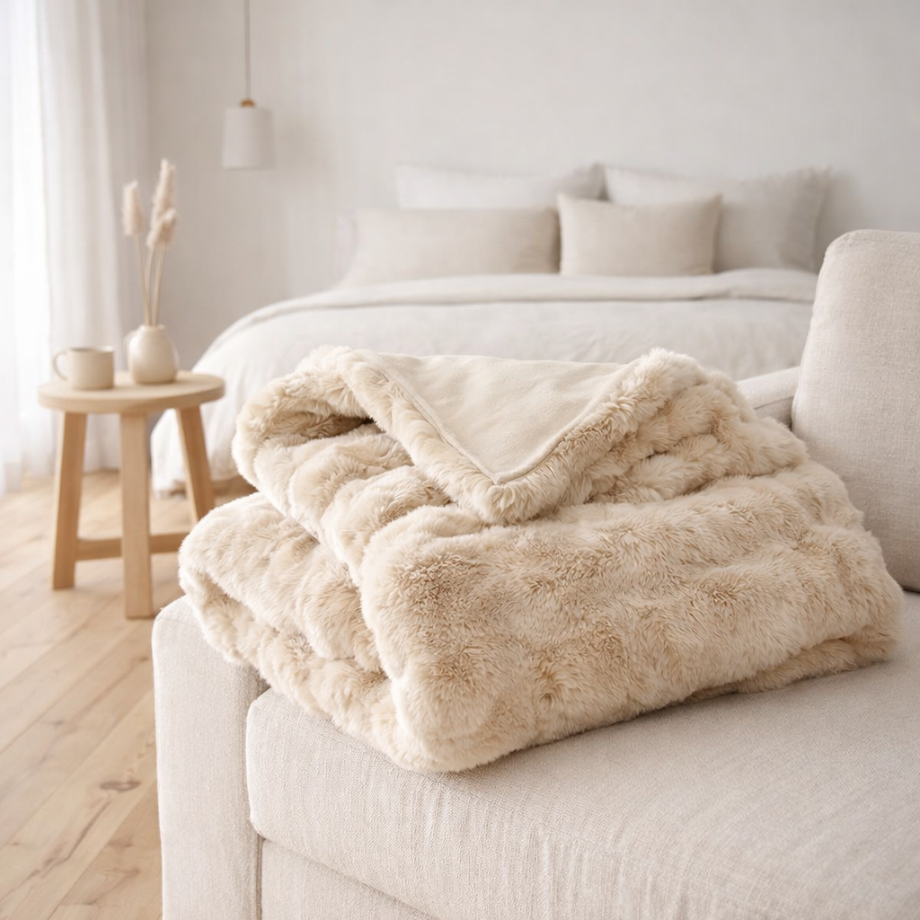Plaid recyclé Berton Naturel 130 x 160 en situation