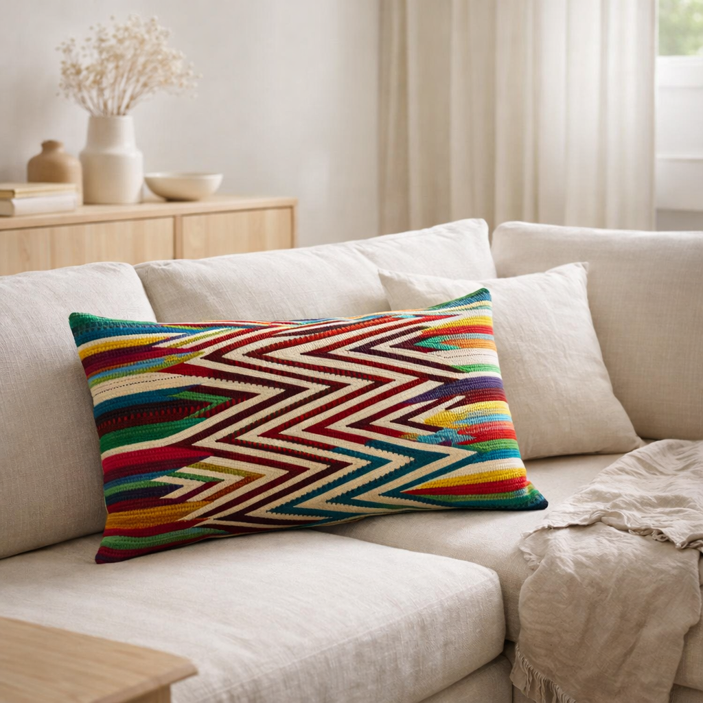 Coussin brodé Zuma Multico 40 x 65 en situation