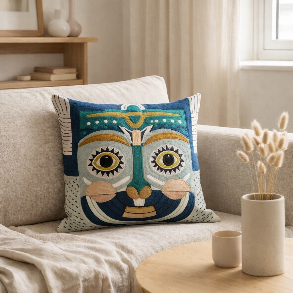 Coussin brodé Yaku Multico 45 x 45 en situation