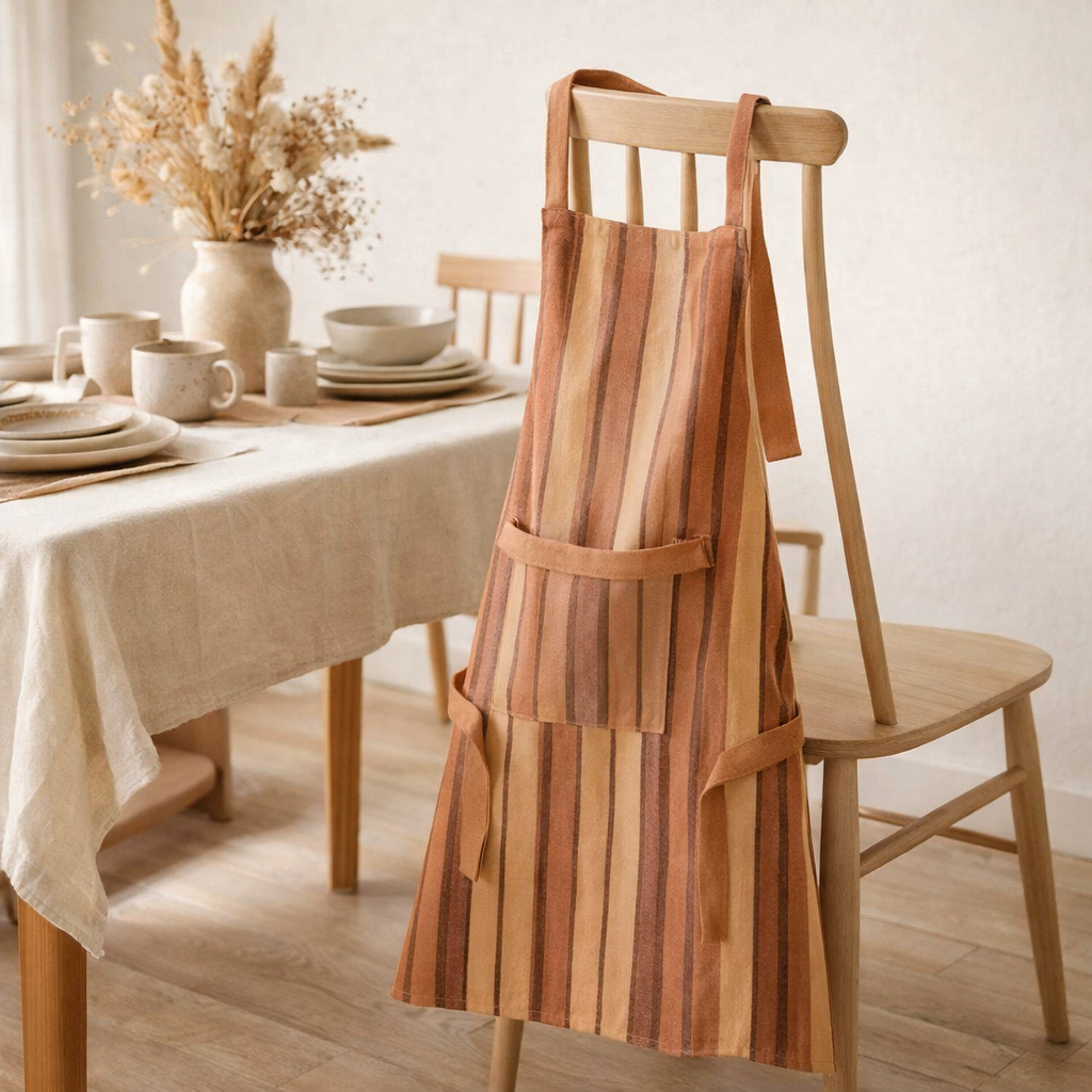 Tablier de cuisine recyclé Yuna avec poche Terracotta 72 x 85 en situation