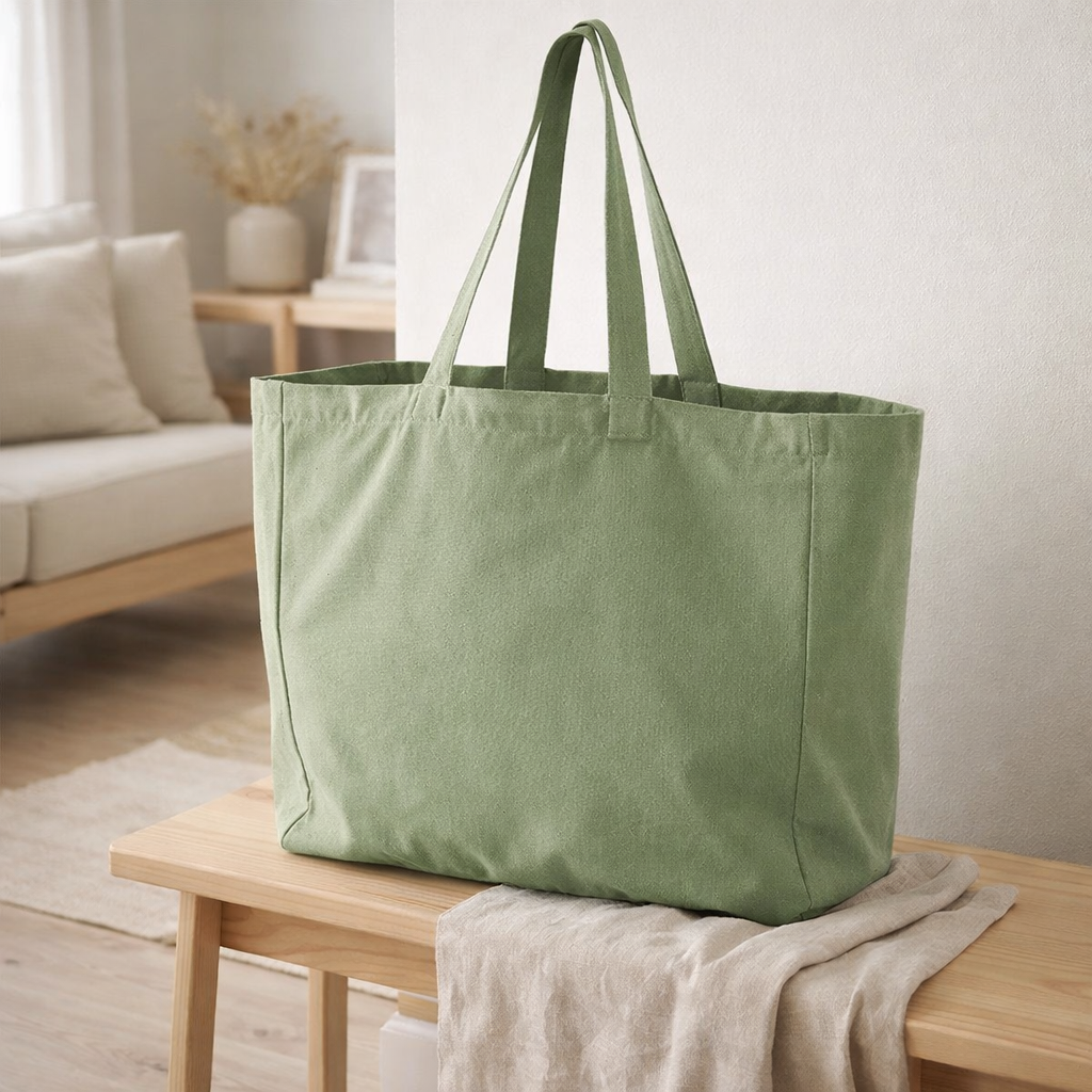 Sac shopping recyclé Grace Matcha 35 x 40 x 15 en situation