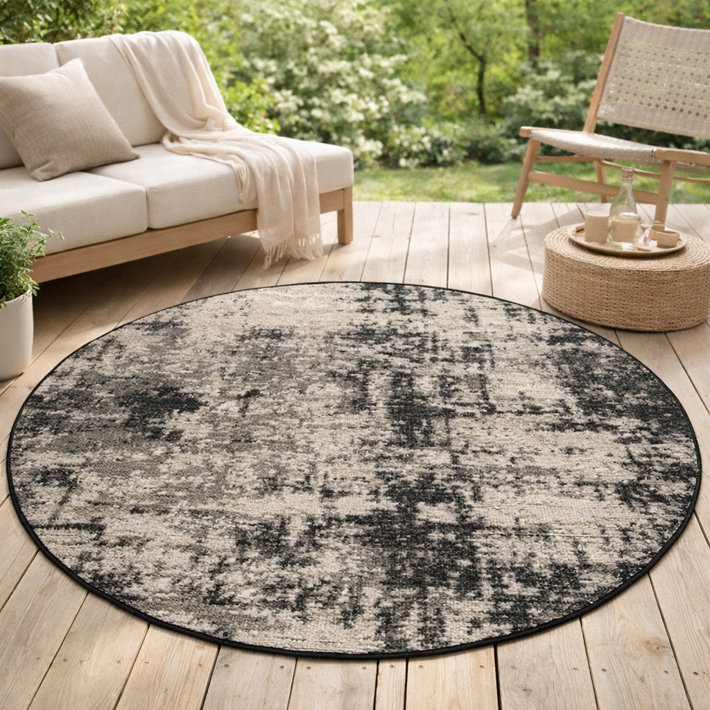 Tapis Catania 2 outdoor Noir Diamčtre 200 en situation
