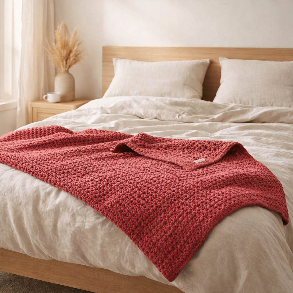 Jeté de lit Tana Framboise 240 x 260 en situation