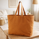 Sac shopping recyclé Grace Caramel 35 x 40 x 15 en situation