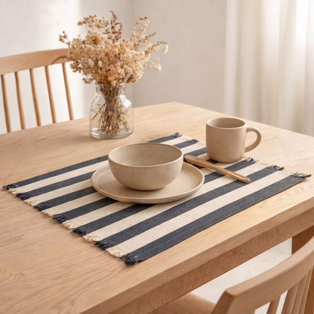 Set de table Yanis recyclé Marine 35 x 45 en situation