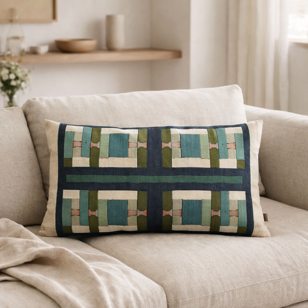 Coussin imprimé Taho Vert de gris 40 x 65 en situation